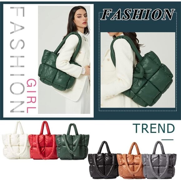 ✨ Yfgbcx Shoulder Bag Women White Puffer Tote Winter Down Cotton Padded Handbag - Picture 2 of 7